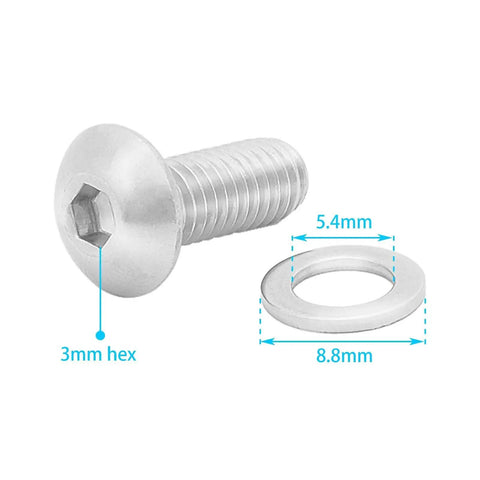 Durable Stainless Steel Water Bottle Cage Bolts With Washers 20 Pack For Bike Rack, close-up of M5x12mm hex socket bolt and washer.