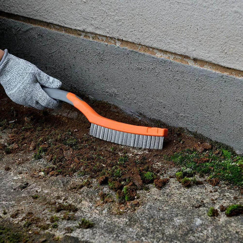Stainless Steel Wire Brush and Carbon Steel Bristles Brush Set used for cleaning concrete with 14" long plastic handle, 2 pcs