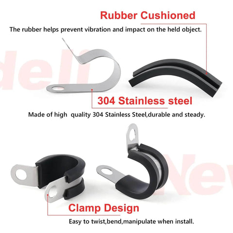 15 Pcs One And A Half Inch Stainless Steel Cable Clamps Kit With Rubber Cushioned Hose Clamps Insulated Tube Clips