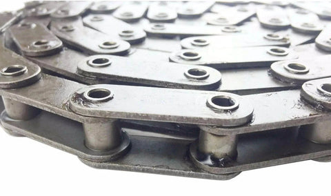 Close-up of C2050H HPSS Heavy Duty Hollow Pin Stainless Steel Conveyor Roller Chain Ten Feet with One Connecting Link