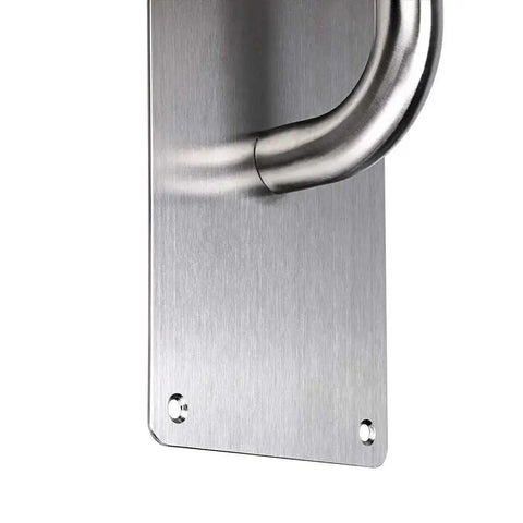 Two Pack 12 Inch Stainless Steel Door Handle Pull And Push Plate Built To Last Heavy Duty Gate Handle Bar, brushed finish close-up
