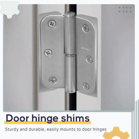 Door Hinge Shim Kit 15 Pcs Stainless Steel Shims 3.5 Inch Long By 1.08 Inch Wide 0.047 Inch Thick Silver Finish on door hinge