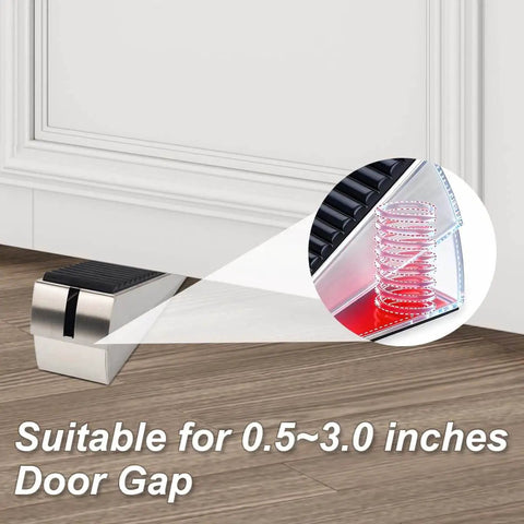 Built Tough Door Stop Wedge With Adjustable 0.5 To 3 Inch Gap Anti Slip Base And Silencer Pad next to a closed door