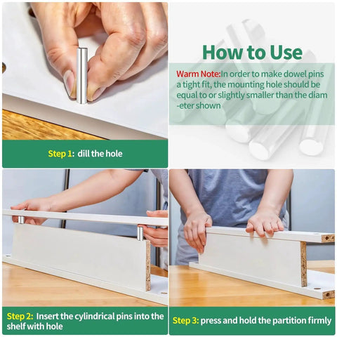 Step-by-step guide to using the Dowel Pins Set 304 Stainless Steel 28 Sizes 280 Pcs M1.5 To M6 for woodworking projects.