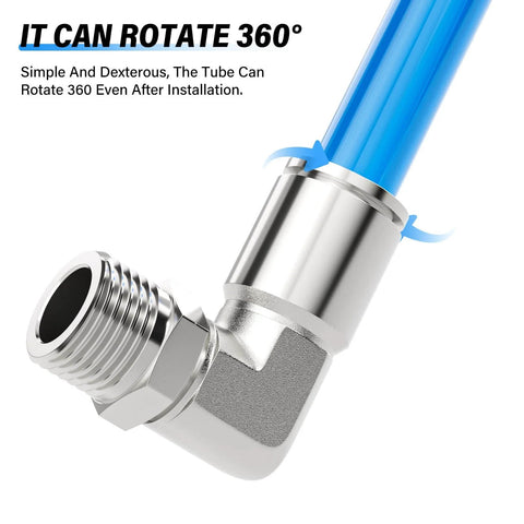 Sturdy Stainless Steel Pneumatic Male Elbow Push To Connect Fitting One Quarter Inch Tube Outer Diameter To One Quarter Inch NPT Thread 90 Degree Quick Connect Pack Of Two