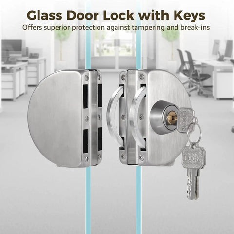 Stainless Steel Glass Door Lock Double Sided For Half Inch Glass Or Sliding Doors Brushed Finish Includes 3 Keys Copper Core For Enhanced Security Weather Resistant Rustproof Construction Ideal For Home And Commercial Use