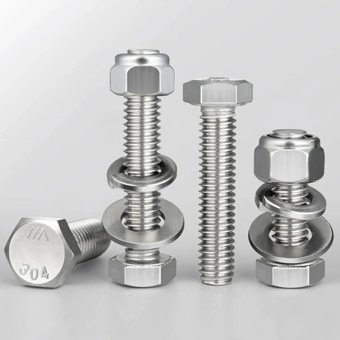 3/8-16 X 2 Inch Hex Bolts Kit With Lock Nuts, Flat Washers, Lock Washers in 304 Stainless Steel 18-8 on display