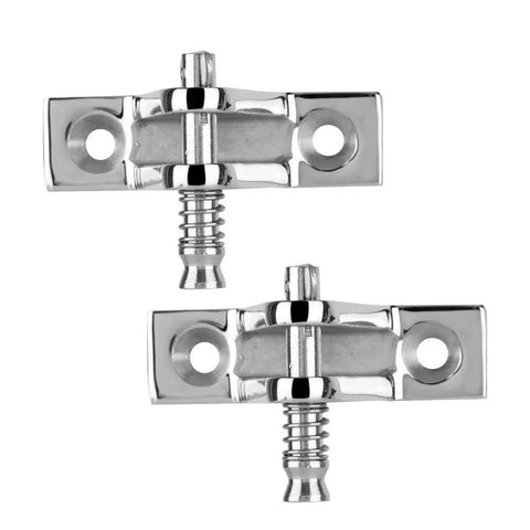 Front view of two stainless steel quick-release deck hatch hinge pins, 60mm length, marine-grade hardware.