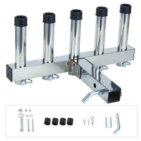 Stainless Steel Hitch Mounted Fishing Rod Holder For 2 Inch Hitch Receivers Built To Last With One Piece Weld Buffer Foam Cushioned Base
