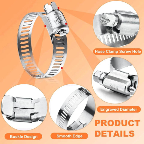 120 Piece Hose Clamp Set Camtek Stainless Steel Adjustable Worm Gear Clamp 6 to 44 mm Range Duct Pipe Fuel Line Clamp details