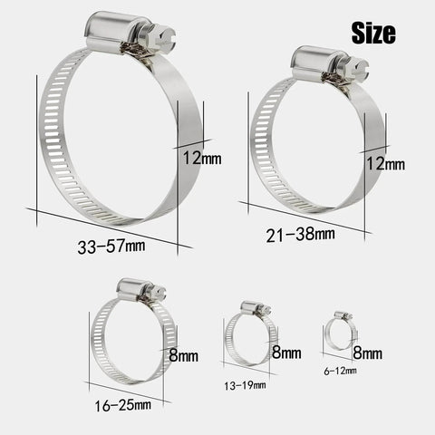 Stainless Steel Hose Clamps Assortment Kit Twenty Five Pieces Worm Gear Hose Clamp Adjustable From One Quarter Inch To Two And One Quarter Inch For Plumbing Automotive And Mechanical Applications Durable Corrosion Resistant 304 Stainless Steel