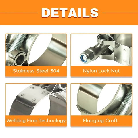 1.5 Inch T Bolt Hose Clamps 304 Stainless Steel 46 to 52 mm Range Fits 1.8 to 2.0 Inch Outer Diameter Silicone Hose ID