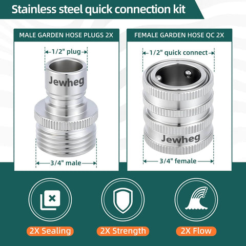 Heavy Duty Three Quarter Inch Garden Hose Quick Disconnect Set, 2025 Upgraded Stainless Steel Quick Release Connectors