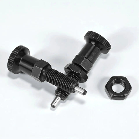Push Fit Ball Nose Spring Knob Indexing Plunger With M6 Thread Retractable Pull Pin in black finish, 2 pieces with nut, stainless steel 304