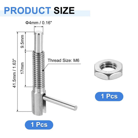 Retractable Indexing Plunger Pin With Nut For Machinery And Shipbuilding Built Tough Uxcell Stainless Steel, dimensions labeled