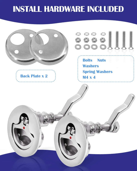316 Stainless Steel Flush Boat Deck Hatch Latch For Marine Use Twist Design Non Locking Round D Handle Fits 2 Inch Cutouts Includes Mounting Accessories And Fasteners For Secure Corrosion Resistant Hatch Access