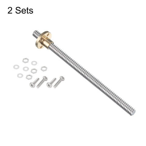 2 pcs 150mm / 6 inch tr8x4 stainless steel lead screw with t8 brass nut for 3d printer z axis, cnc machine