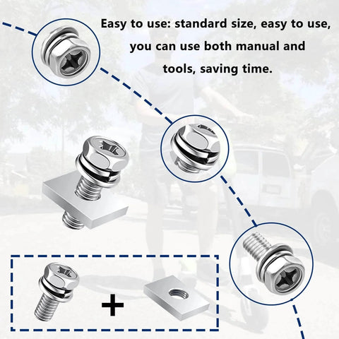 72 Pack Battery Terminal Bolts And Nuts M6 Sizes 10 12 14 16 18 20mm 304 Stainless Steel Square Nuts For Motorcycle, highlighting bolt and nut design