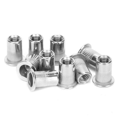 50 Piece Blind Riveting Nuts Set Stainless Steel M6 Threaded Inserts Ribbed Nutserts With Back Flange For Secure Fastening In Metal And Plastic