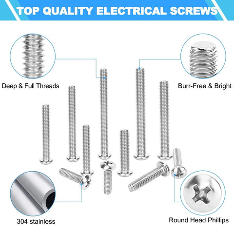 Machine Screws 100 Piece Phillips Pan Head Electricians Kit Size 6 32 And 8 32 Stainless 304 For Electrical Wall Plates