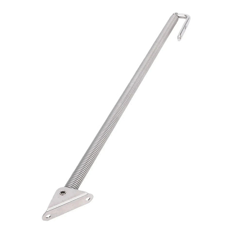 Jonlaki boat hatch support spring, 250mm, 316 stainless steel, side view with mounting bracket