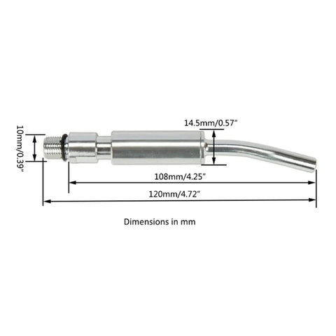 Stainless bearing tube nozzle set for car interior blow guns with M10x1 thread and 12 cm length, showing dimensions.