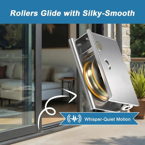 Side view of Pella Sliding Patio Door Rollers Set 2 Pack With Adjustable Height Stainless Steel Ball Bearings Rust Resistant Wheels