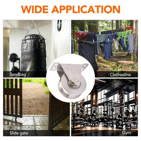 Wide applications of ✝️ 2PCS Groove Wheel Pulley, 304 Stainless Steel Pulley Blocks for sandbag, clothesline, slide gate, gym.