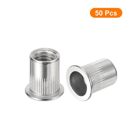 Rivet Nut Set Flat Head 3/8-16 Stainless Steel 304 Threaded Inserts Knurled Body, 50 Pcs Pro Grade For Automotive, DIY Projects
