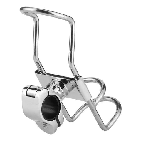 Stainless steel fishing rod rack with 360° rail-mount clamp and locking mechanism for kayak/boat