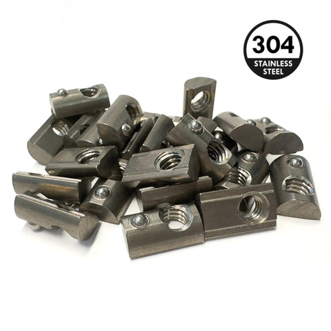 25 pack of Ten Series Stainless Steel Self Aligning Roll In T Nut With Ball Spring For One Quarter Twenty Thread built for 8020