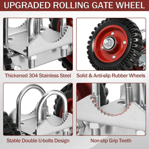 6 Inch Rubber Rolling Gate Wheel With Double U Bolts And Hardware Kit featuring stainless steel and rubber design