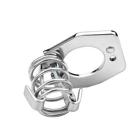Durable stainless steel RV water heater cam lock providing rustproof security, shown from a side angle with coil and latch detail.
