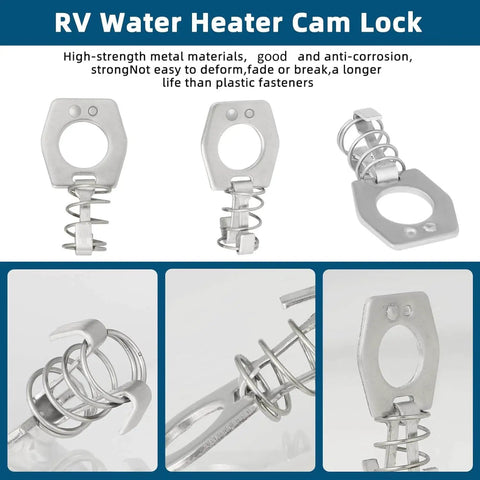 Durable stainless steel RV water heater cam locks provide rustproof, corrosion-resistant security for your camper.