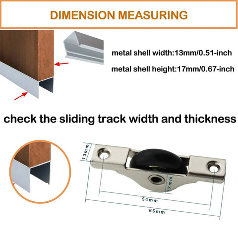 Dimension measuring for Two Pack 29 Mm Screen Door Rollers With Nylon Wheels Stainless Steel Shell And Electroplating Finish