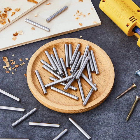 Stainless Steel Shelf Dowel Pins 5mm By 40mm, 32 Pack, Anti Rust Shelf Support Pegs for DIY Cabinets and Bookshelves on Wooden Plate