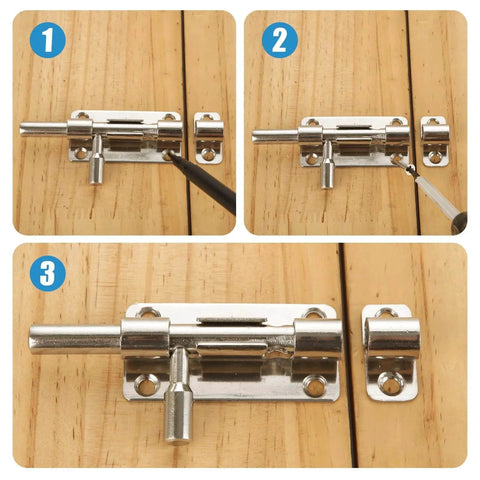 Installation steps for Pack Of 8 4 Inch 304 Stainless Steel Slide Bolt Latches Sliding Lock For Doors Gates Windows Cabinets And Sheds