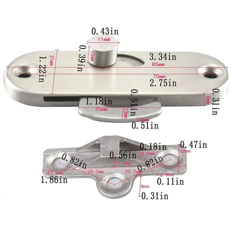 Dimensions of 90 Degree Sliding Barn Door Latch Privacy Lock For Inside Doors Stainless Steel Sliding Bolt Lock Right Angle Door Bolt Ideal For 90 Degree Installations Not For 180 Degree Flat Doors Durable Metal Construction components