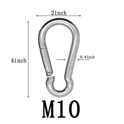 4 Inch Spring Snap Hook 304 Stainless Steel Light Duty Clip with dimensions and M10 marking for keys, bags, and home organization.