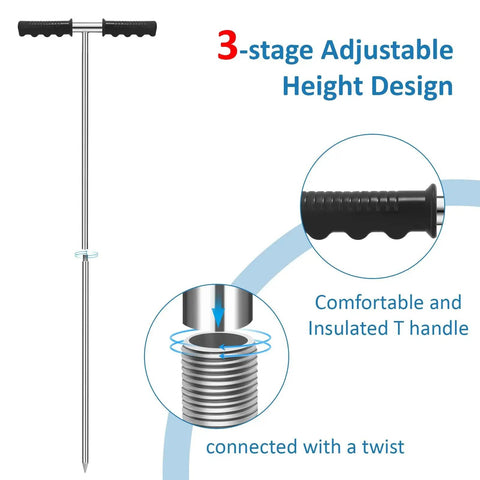 Stainless Steel Soil Probe Rod 32 to 48 Inch Adjustable Ground Rod Tool with T Handle and Sharp Tip for Locating Septic Tanks underground