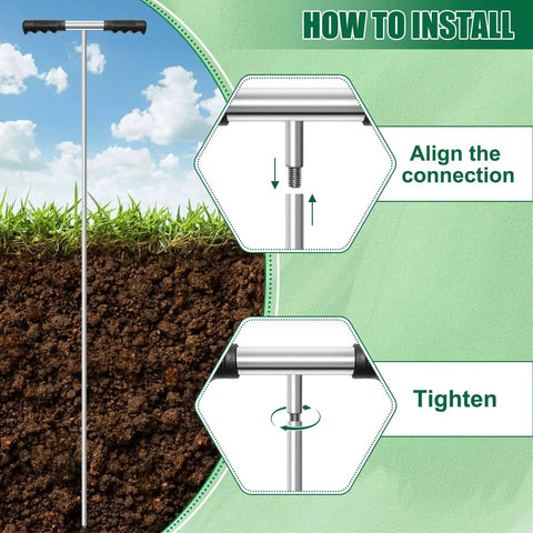 Installation guide for Heavy Duty Metal Soil Probe Rod 32 to 48 Inches with Interlocking Sections and Insulated T Handle