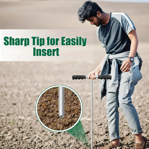 Person using Heavy Duty Metal Soil Probe Rod 32 To 48 Inches With Adjustable Interlocking Sections And Insulated T Handle in field