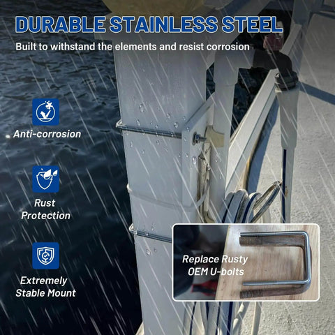 Square U Bolts Kit With Frame Plates And Nuts Stainless Steel U Clamp Bolts for wood boats, installed on a pole