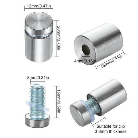 Stainless Steel Standoff Screws 1/2 X 3/4 Inch Set Of 50 For Wall Sign Mounting And Picture Frame Hanging Durable Metal Standoff Pins With Expansion Anchors Includes 50 Screws And 50 Anchors For Secure Advertising Displays dimensions and components