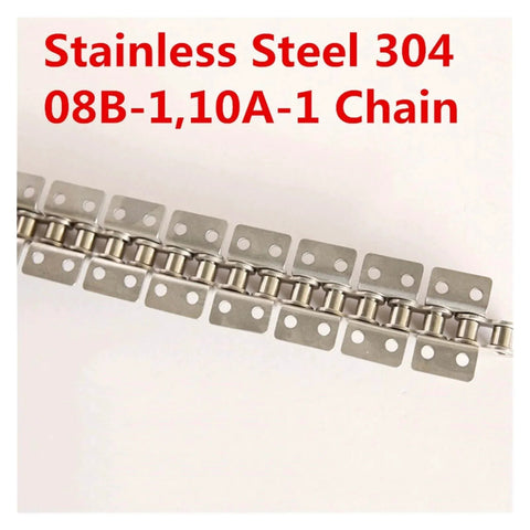 Stainless Steel Short Pitch Plate Conveyor Drive Roller Chain 08B-1 10A-1 With A1 A2 Attachments 1.5 Meter Length