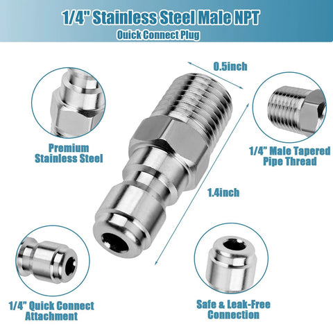2-set 1/4 inch stainless steel NPT quick-connect plug set with male and female fittings for pressure washers