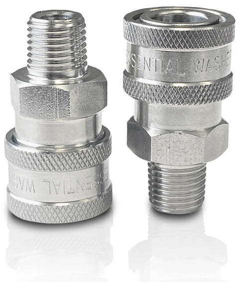 Essential Washer stainless steel 1/4 in quick-connect male NPT fitting, pressure washer fittings, set of 2
