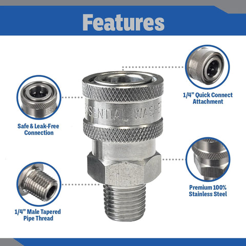 Stainless steel 1/4-inch quick-connect male NPT pressure washer fitting, 5000 PSI, set of 2