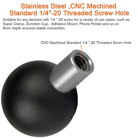 B Size One Inch Ball Adapter With One Quarter Twenty Female Threaded Hole For 1 Inch Ball Socket Arm Systems Stainless Steel And TPU Frame 25.4mm Ball for mounts