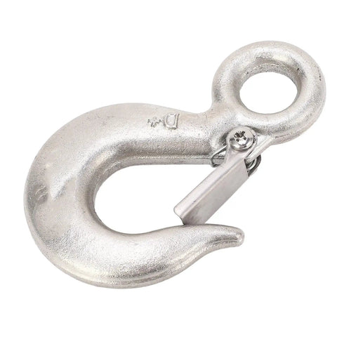 Adfaga 1T stainless steel lifting hook with safety latch, 110mm long, 19mm ring diameter